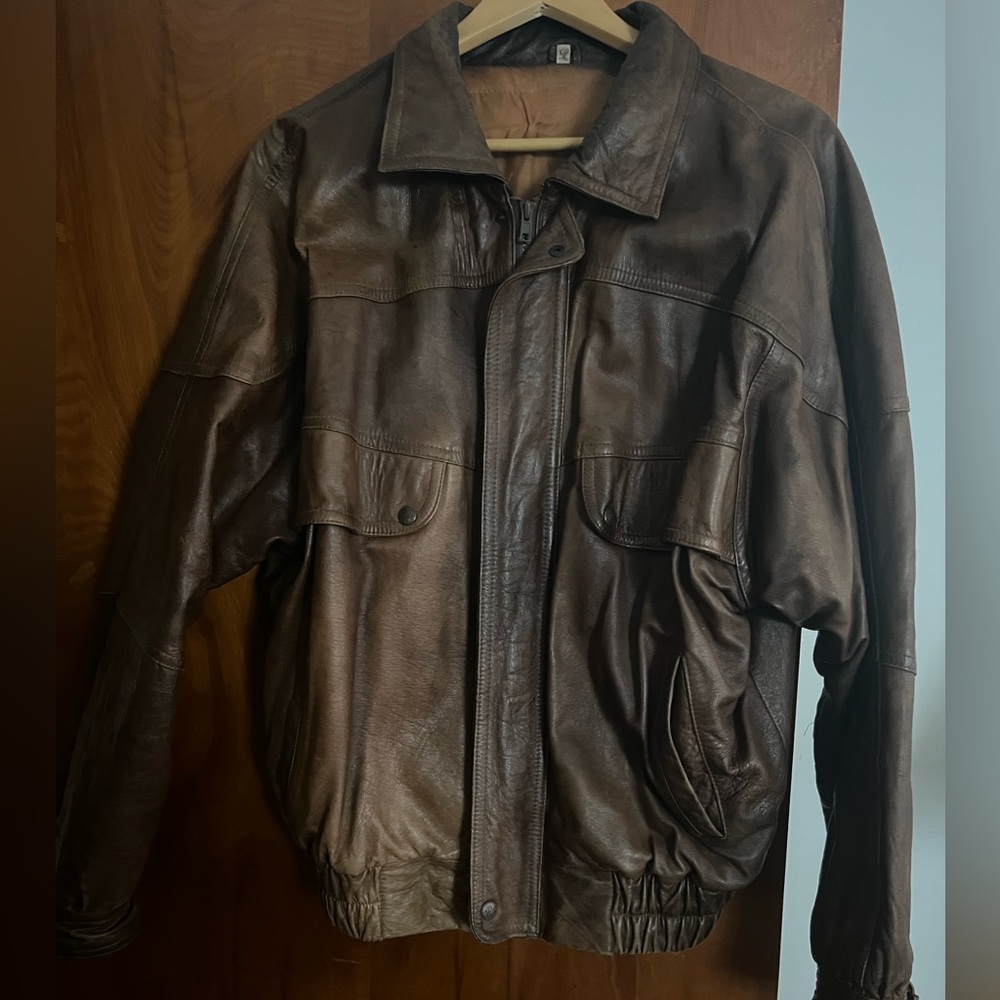 Brown leather coat